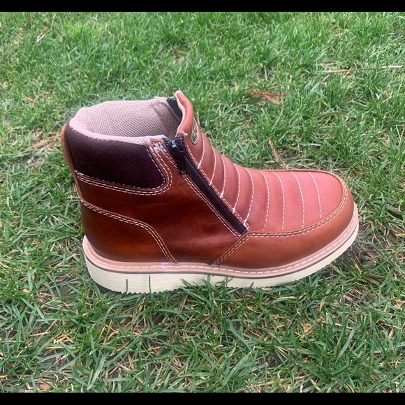 MEN'S WORK BOOTS GENUINE LEATHER ZIP UP COGNAC - Picture 6 of 7